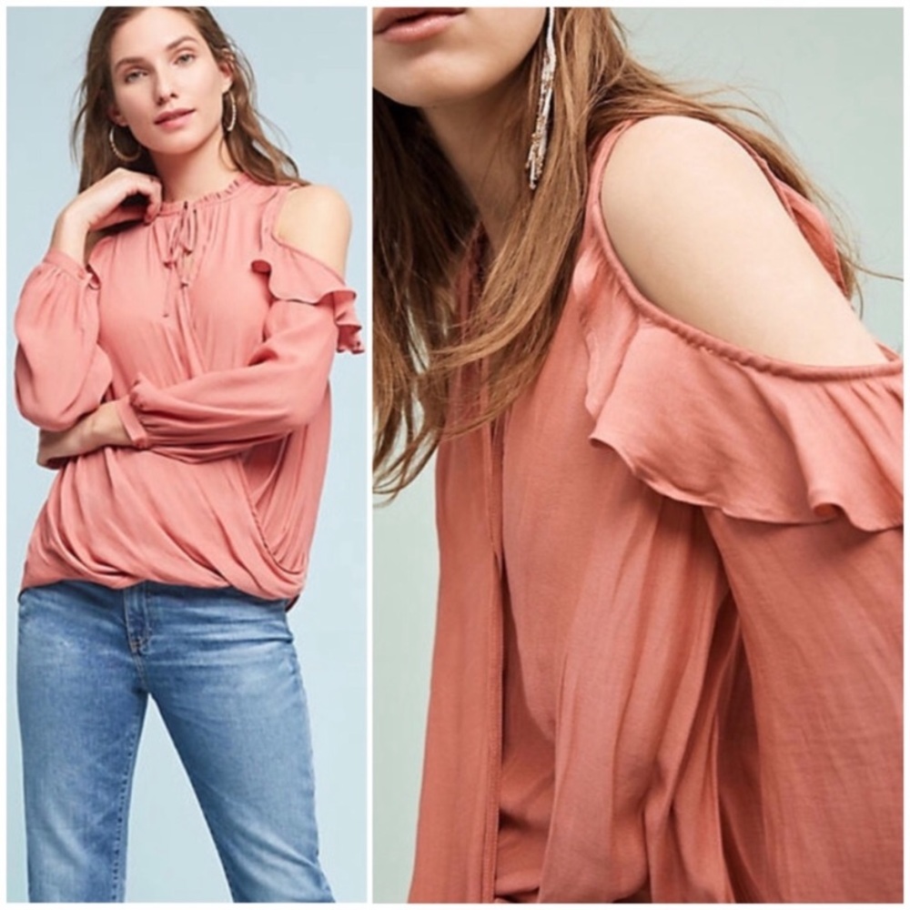 Anthropologie Maeve Cold Shoulder Ruffle Blouse